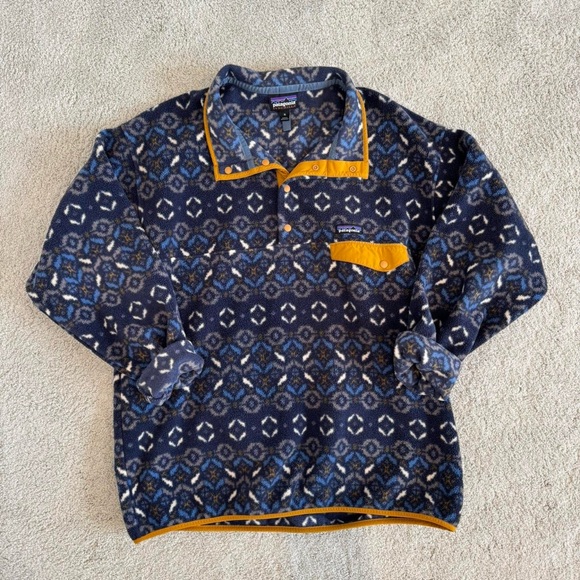 Patagonia fleece synchilla snap-t pulloverblue and yellow tundrasize XL